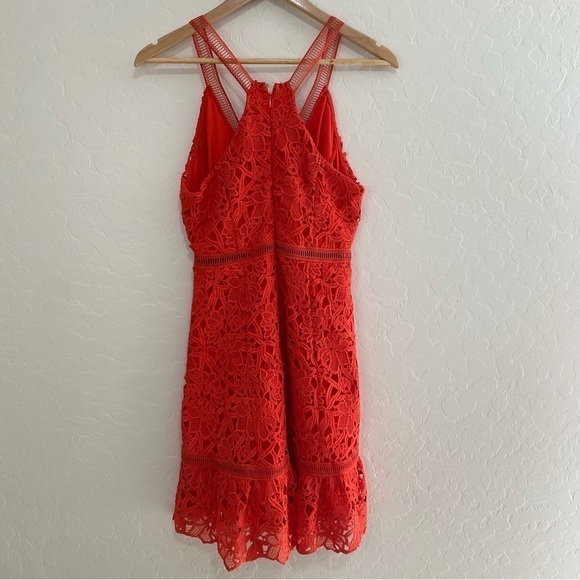ASTR the Label lattice inset lace romantic cocktail mini red orange dress Size M - Picture 9 of 10